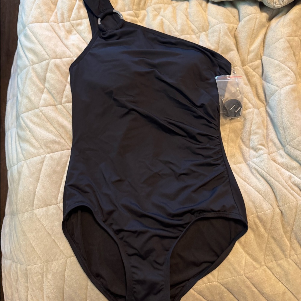 MICHAEL Michael Kors Black One-Shoulder Swimsuit